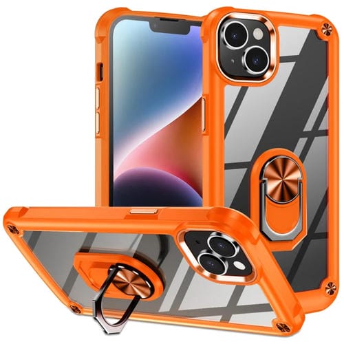 Para iPhone 15 Funda para Teléfono con Protección de Lente TPU + PC con Soporte para Anillo (Naranja) - MOVILSTORE