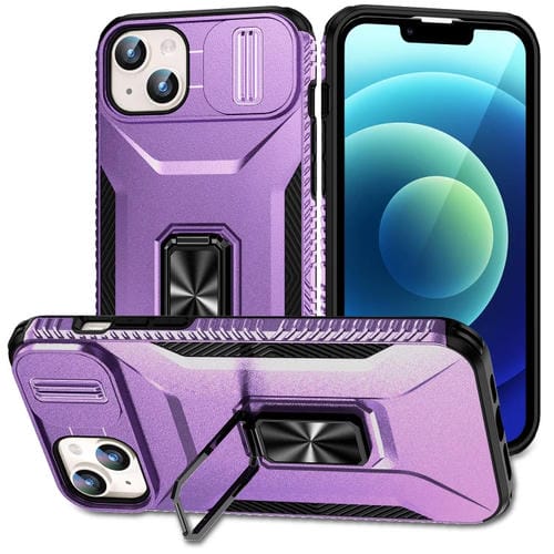 Para iPhone 15 Funda para Teléfono con Soporte Deslizante para Escudo de Levas (Púrpura) - MOVILSTORE