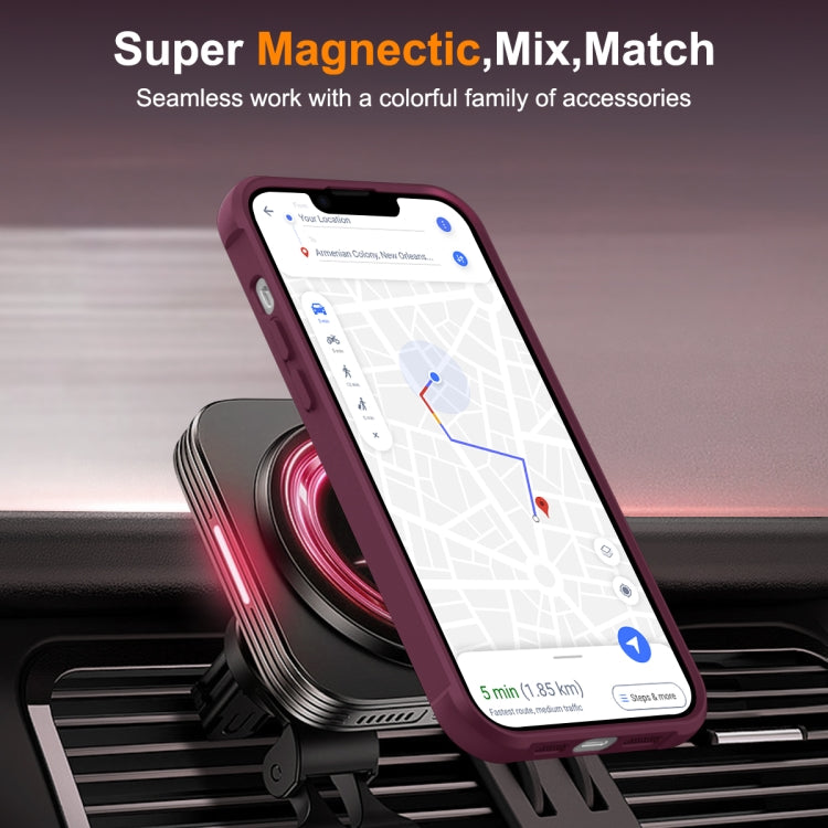 Para iPhone 15 Funda para Teléfono con Soporte Giratorio Magnético Magsafe (Rojo Vino) - MOVILSTORE