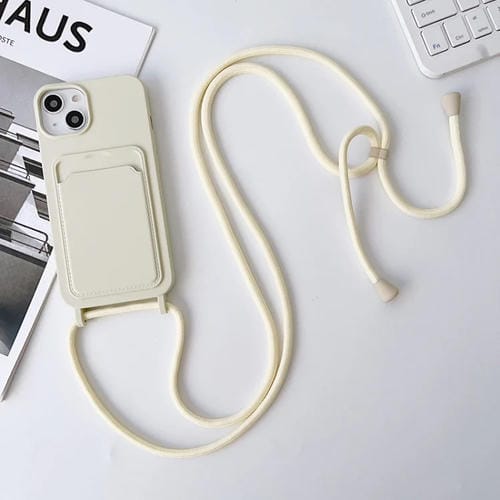 Para iPhone 15 Funda para Teléfono con TaRJetero de Silicona Elástica con Cordón Cruzado (Blanco) - MOVILSTORE