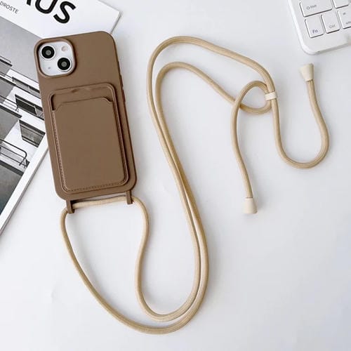 Para iPhone 15 Funda para Teléfono con TaRJetero de Silicona Elástica con Cordón Cruzado (Gris Oscuro) - MOVILSTORE