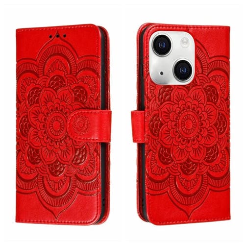 Para iPhone 15 Funda para Teléfono de Cuero con Estampado Sun Mandala (Rojo) - MOVILSTORE