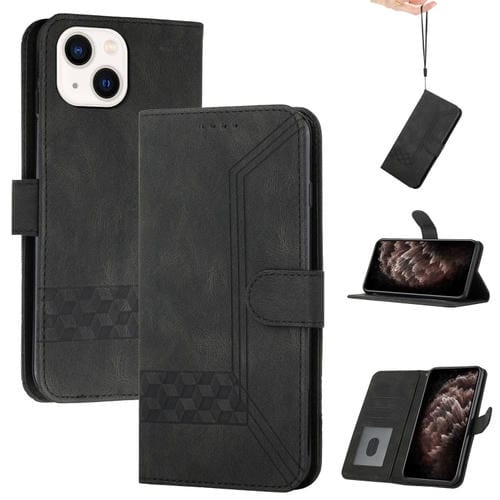 Para iPhone 15 Funda para Teléfono de Cuero con Tapa Cubic Skin Feel (Negro) - MOVILSTORE