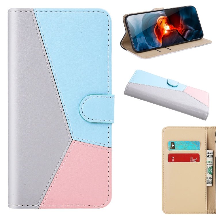 Para iPhone 15 Funda para Teléfono de Cuero con Tapa Horizontal con Costuras Tricolores (Gris) - MOVILSTORE