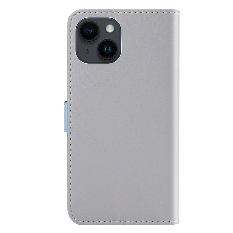 Para iPhone 15 Funda para Teléfono de Cuero con Tapa Horizontal con Costuras Tricolores (Gris) - MOVILSTORE