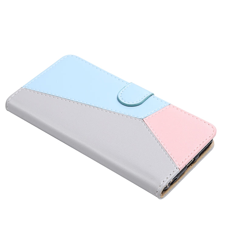 Para iPhone 15 Funda para Teléfono de Cuero con Tapa Horizontal con Costuras Tricolores (Gris) - MOVILSTORE