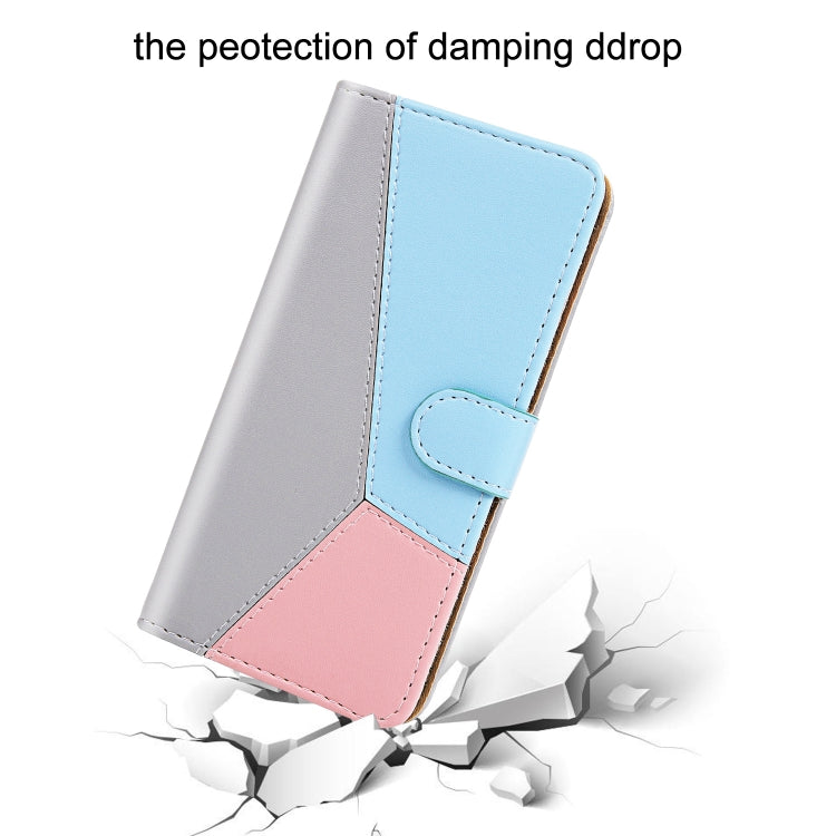 Para iPhone 15 Funda para Teléfono de Cuero con Tapa Horizontal con Costuras Tricolores (Gris) - MOVILSTORE