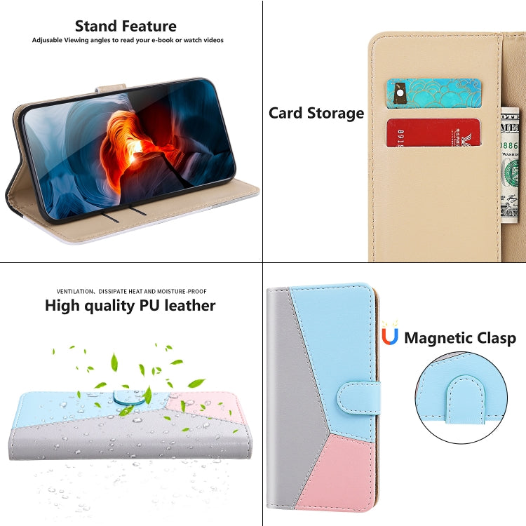 Para iPhone 15 Funda para Teléfono de Cuero con Tapa Horizontal con Costuras Tricolores (Gris) - MOVILSTORE