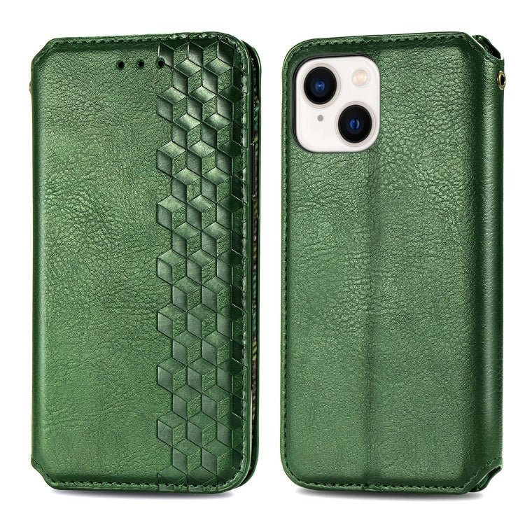Para iPhone 15 Funda para Teléfono de Cuero Magnético Prensado con Rejilla Cúbica (Verde) - MOVILSTORE