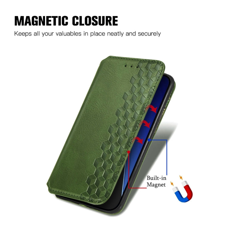 Para iPhone 15 Funda para Teléfono de Cuero Magnético Prensado con Rejilla Cúbica (Verde) - MOVILSTORE