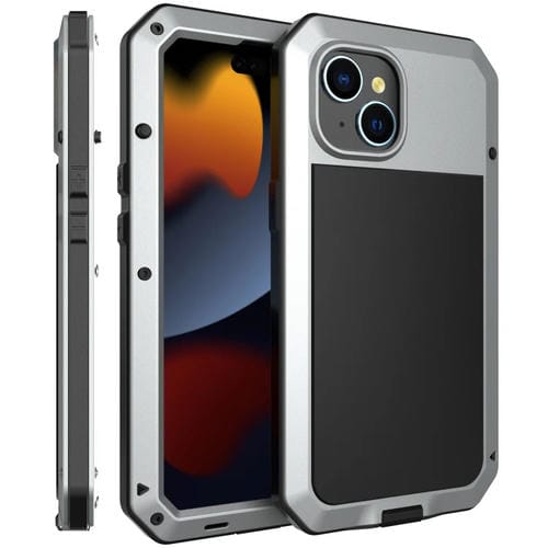 Para iPhone 15 Funda para Teléfono de Silicona y Metal a Prueba de Polvo, Resistente al Agua y a Prueba de Golpes (Plateada) - MOVILSTORE