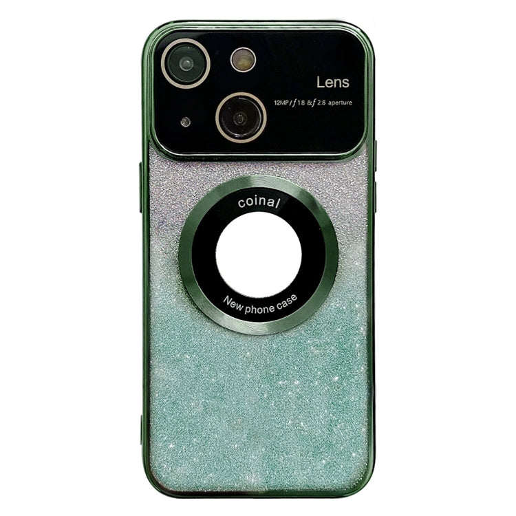 Para iPhone 15 Funda para Teléfono de TPU con Galvanoplastia con Brillo Degradado Magsafe y Ventana Grande (Verde) - MOVILSTORE