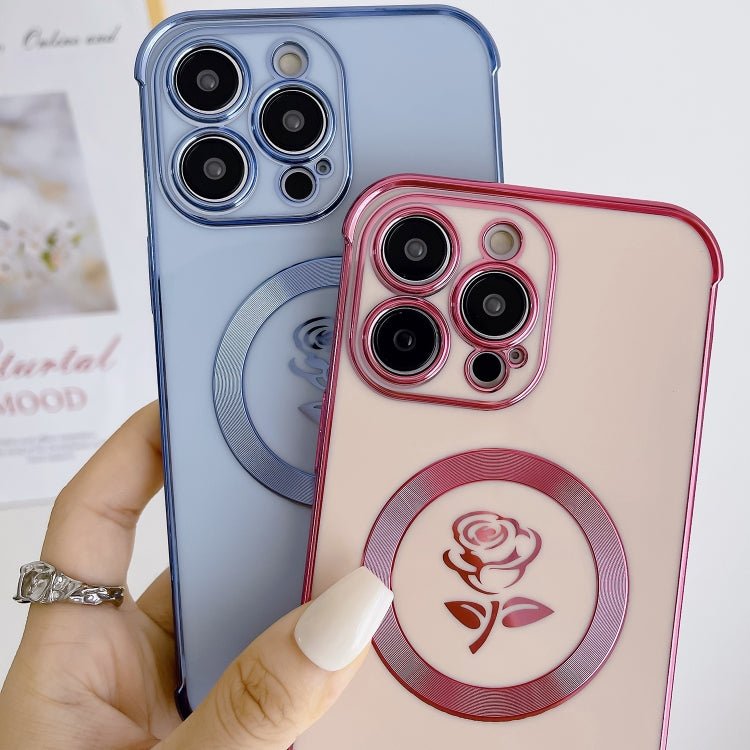 Para iPhone 15 Funda para Teléfono Magsafe con Flores y Rosas Laterales Electrochapadas (Púrpura Oscuro) - MOVILSTORE