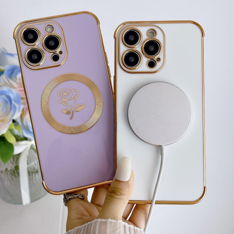 Para iPhone 15 Funda para Teléfono Magsafe con Flores y Rosas Laterales Electrochapadas (Rosa) - MOVILSTORE