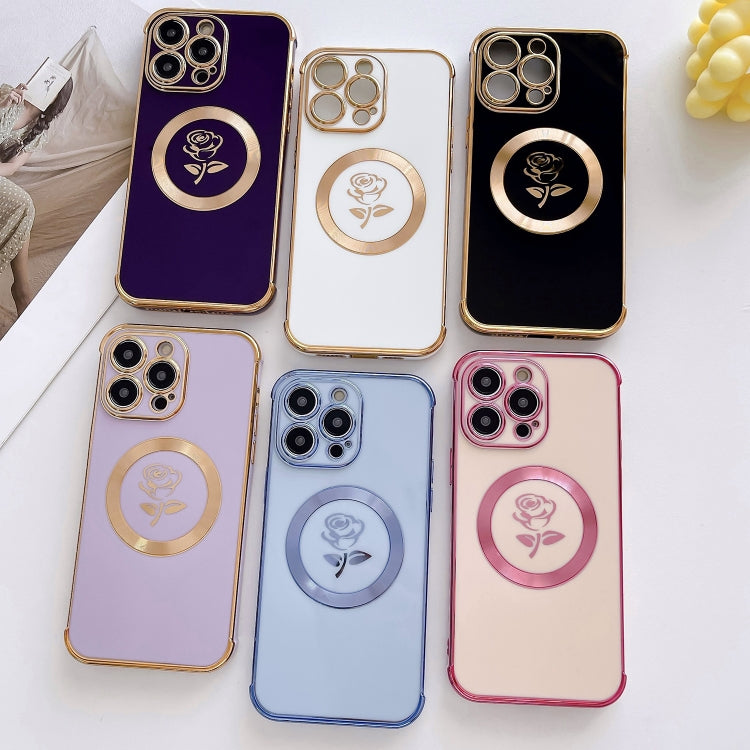 Para iPhone 15 Funda para Teléfono Magsafe con Flores y Rosas Laterales Electrochapadas (Rosa) - MOVILSTORE