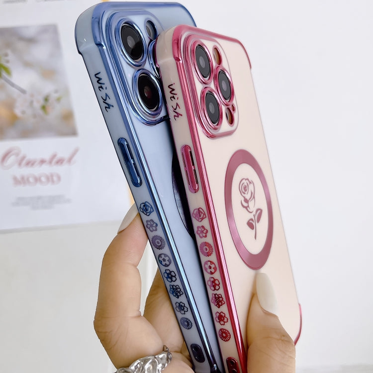 Para iPhone 15 Funda para Teléfono Magsafe con Flores y Rosas Laterales Electrochapadas (Rosa) - MOVILSTORE