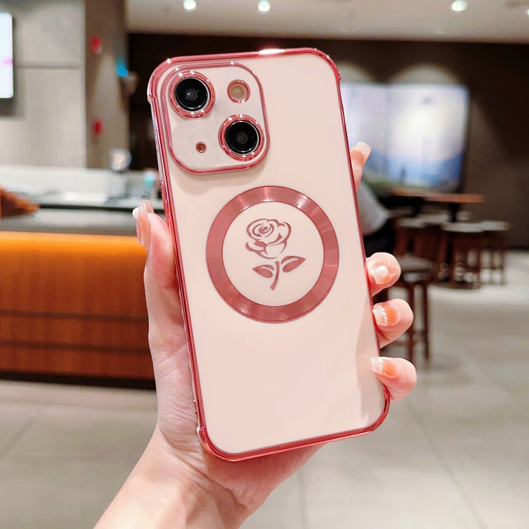Para iPhone 15 Funda para Teléfono Magsafe con Flores y Rosas Laterales Electrochapadas (Rosa) - MOVILSTORE