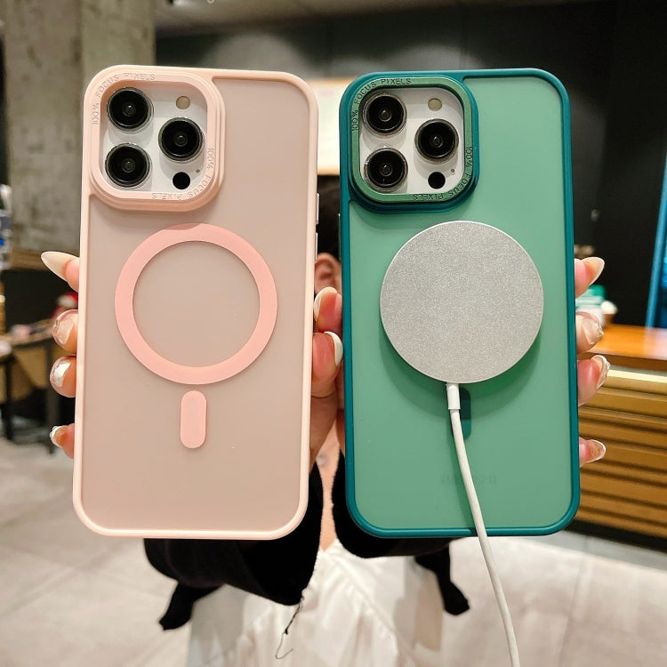 Para iPhone 15 Funda para Teléfono Magsafe de Acrílico con Sensación de Piel Esmerilada de Imitación de Metal (Azul Real) - MOVILSTORE