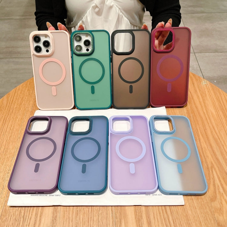 Para iPhone 15 Funda para Teléfono Magsafe de Acrílico con Sensación de Piel Esmerilada de Imitación de Metal (Azul Real) - MOVILSTORE