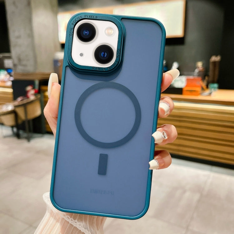 Para iPhone 15 Funda para Teléfono Magsafe de Acrílico con Sensación de Piel Esmerilada de Imitación de Metal (Azul Real) - MOVILSTORE