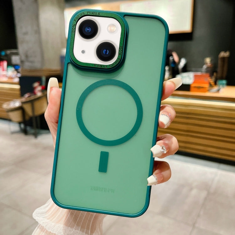 Para iPhone 15 Funda para Teléfono Magsafe de Acrílico con Sensación de Piel Esmerilada de Imitación de Metal (Verde) - MOVILSTORE