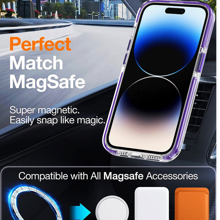 Para iPhone 15 Funda para Teléfono Magsafe TPU Transparente Híbrida a Prueba de Golpes para PC (Púrpura) - MOVILSTORE