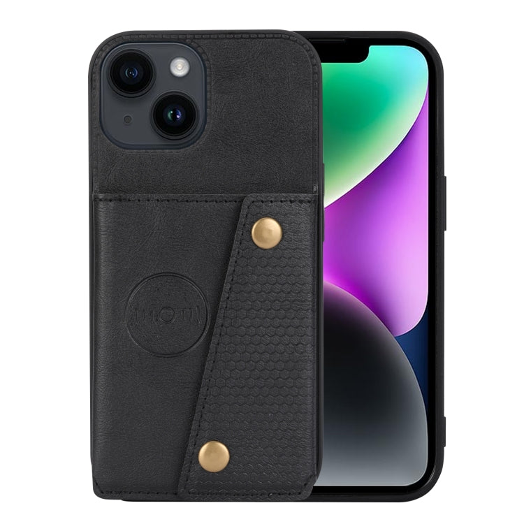 Para iPhone 15 Funda para Teléfono Pu + TPU con Ranuras para Tarjetas con Doble Hebilla (Negro) - MOVILSTORE