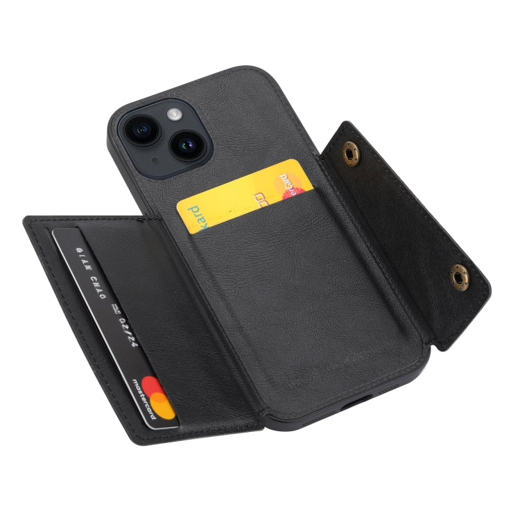 Para iPhone 15 Funda para Teléfono Pu + TPU con Ranuras para Tarjetas con Doble Hebilla (Negro) - MOVILSTORE