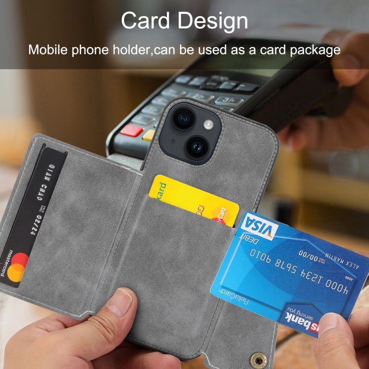 Para iPhone 15 Funda para Teléfono Pu + TPU con Ranuras para Tarjetas con Doble Hebilla (Negro) - MOVILSTORE
