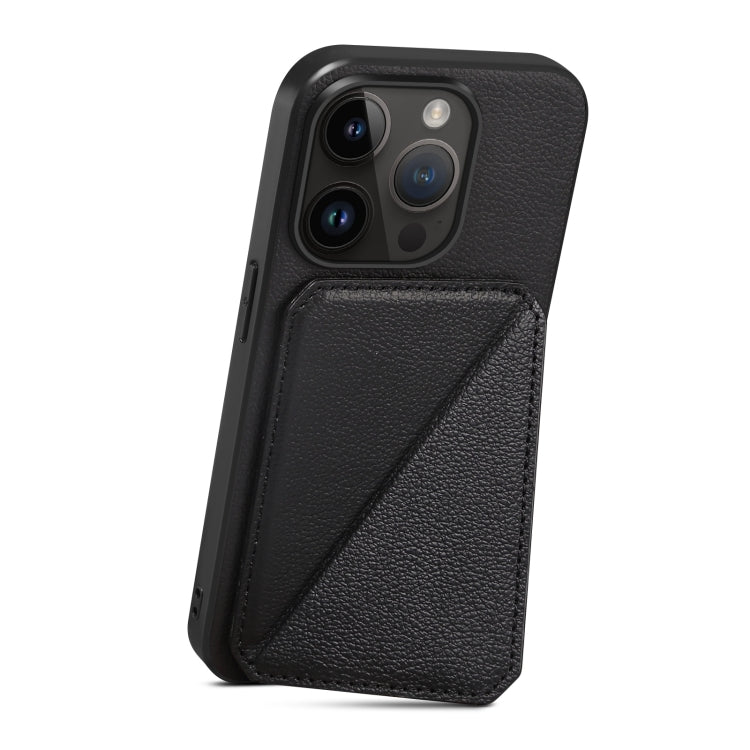 Para iPhone 15 Funda Trasera para Teléfono de Piel de Becerro de Imitación con Soporte (Negro) - MOVILSTORE