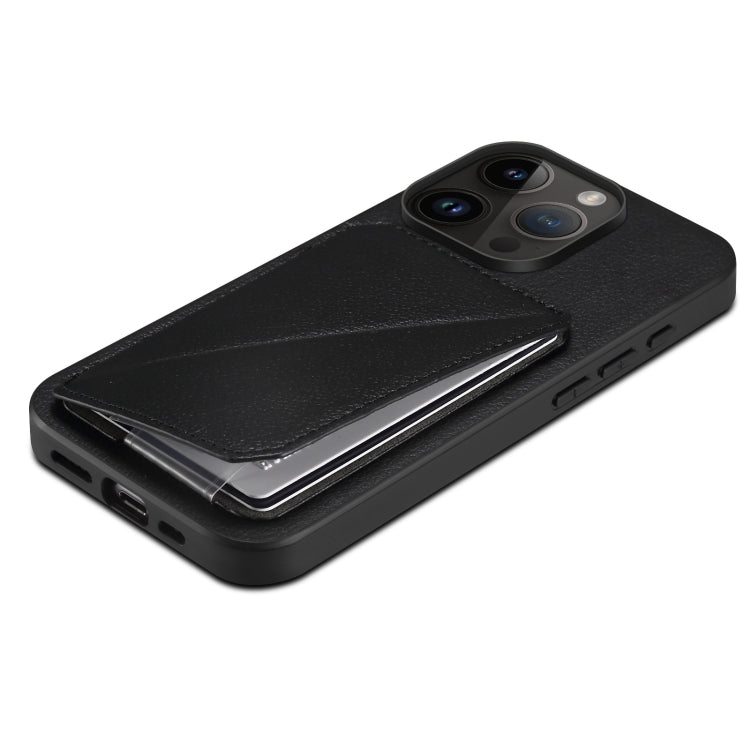 Para iPhone 15 Funda Trasera para Teléfono de Piel de Becerro de Imitación con Soporte (Negro) - MOVILSTORE