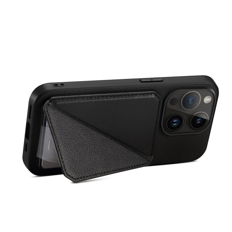 Para iPhone 15 Funda Trasera para Teléfono de Piel de Becerro de Imitación con Soporte (Negro) - MOVILSTORE