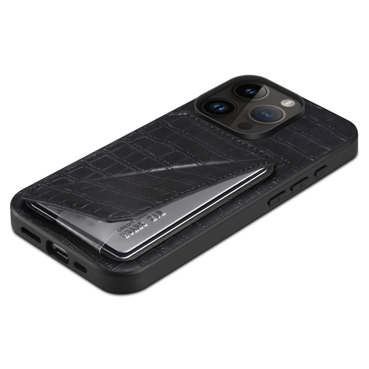 Para iPhone 15 Funda Trasera para Teléfono de Piel de Cocodrilo de Imitación con Soporte (Negro) - MOVILSTORE