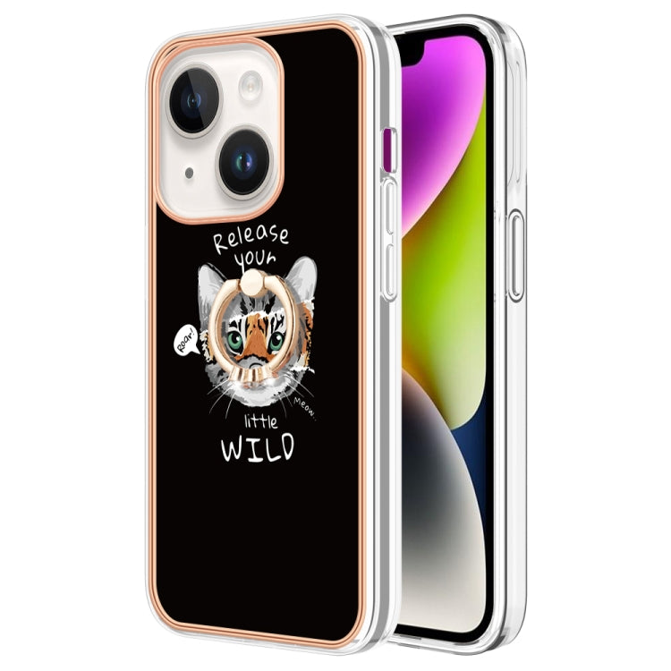 Para iPhone 15 Galvanoplastia Caja de Teléfono Imd de Doble Cara con Soporte para Anillo (Crecimiento Natural) - MOVILSTORE