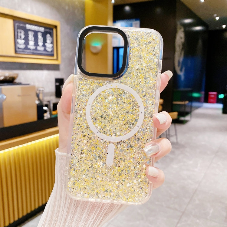 Para iPhone 15 Gold Armor Magsafe Glitter Epoxy Phone Case (Amarillo) - MOVILSTORE