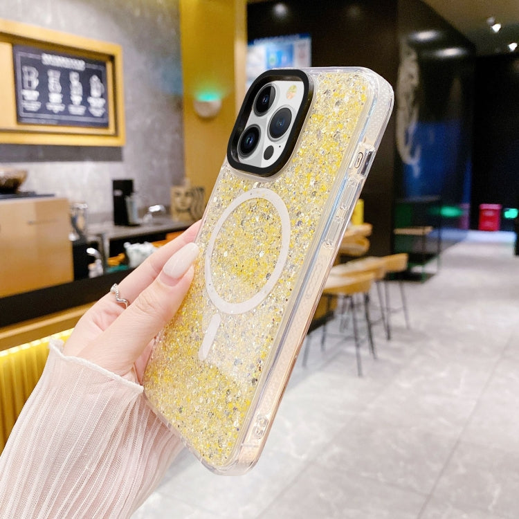Para iPhone 15 Gold Armor Magsafe Glitter Epoxy Phone Case (Amarillo) - MOVILSTORE