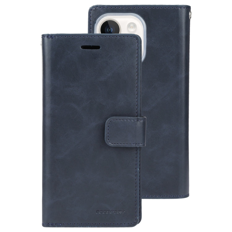Para iPhone 15 Goospery Mansoor Diary Funda de Cuero para Teléfono con 9 Ranuras para Tarjetas (Azul Oscuro) - MOVILSTORE