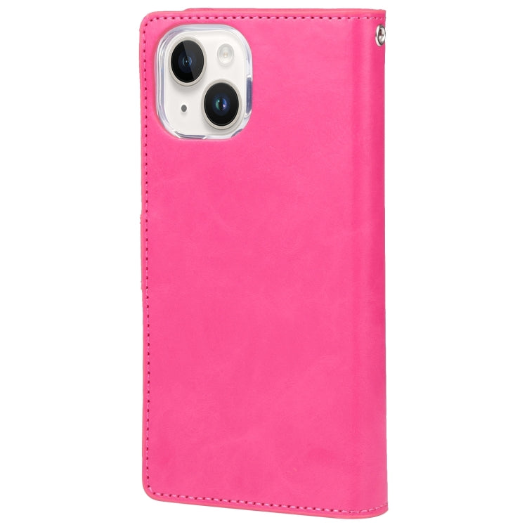 Para iPhone 15 Goospery Mansoor Diary Funda de Cuero para Teléfono con 9 Ranuras para Tarjetas (Rojo Rosa) - MOVILSTORE