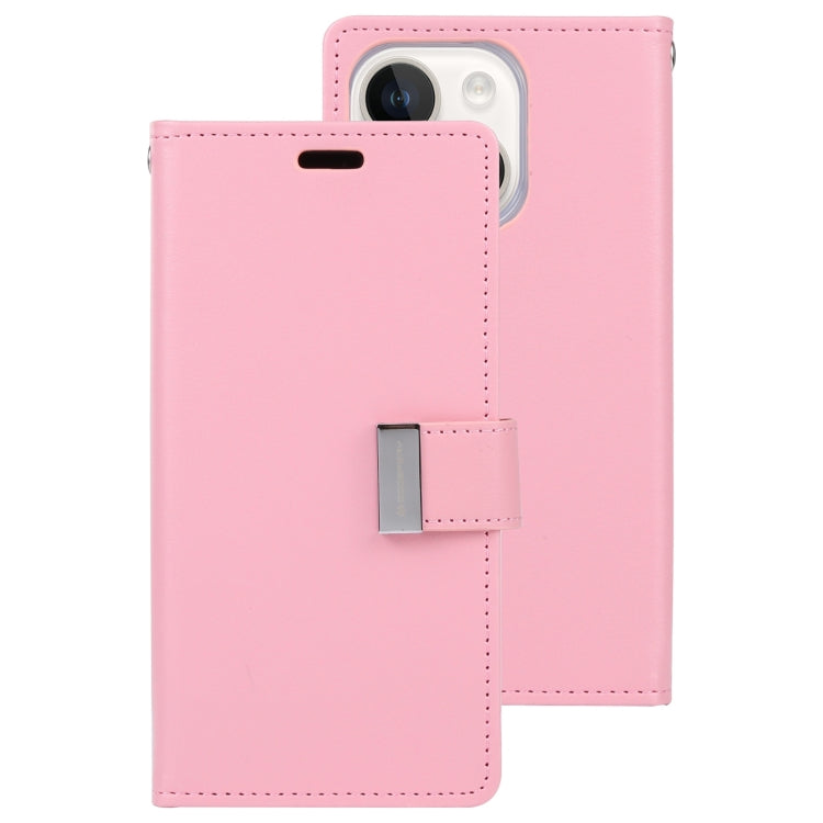 Para iPhone 15 Goospery Rich Diary Funda para Teléfono de Cuero con Textura Crazy Horse (Rosa) - MOVILSTORE