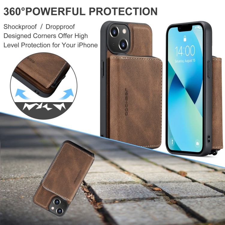 Para iPhone 15 Jeehood Funda de Cuero para Teléfono con Billetera con Cremallera Magnética (Marrón) - MOVILSTORE