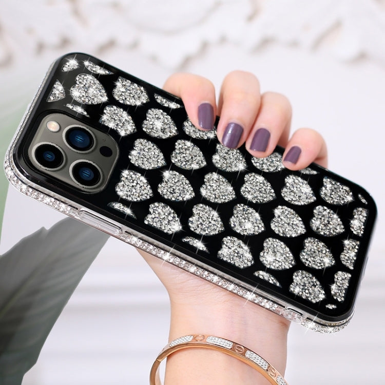 Para iPhone 15 Love Hearts Diamond Mirror Funda para Teléfono TPU (Negro) - MOVILSTORE