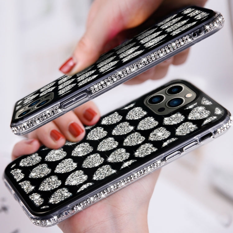 Para iPhone 15 Love Hearts Diamond Mirror Funda para Teléfono TPU (Negro) - MOVILSTORE