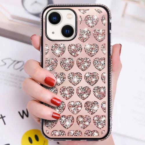 Para iPhone 15 Love Hearts Diamond Mirror Funda para Teléfono TPU (Oro Rosa) - MOVILSTORE