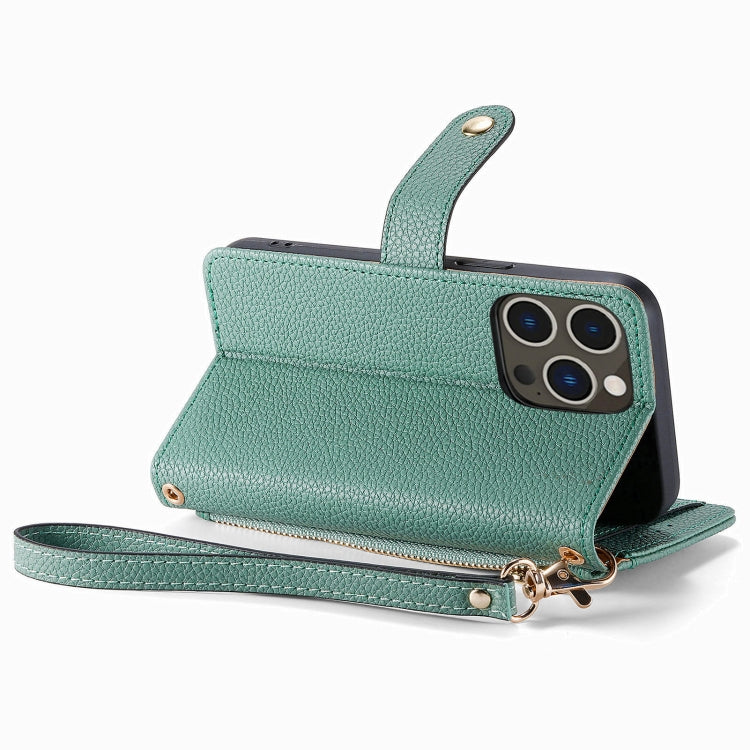 Para iPhone 15 Love Zipper Lanyard Funda de Cuero para Teléfono (Verde) - MOVILSTORE