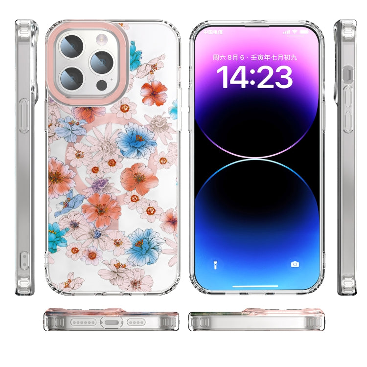 Para iPhone 15 Magsafe Funda Magnética para Teléfono TPU (Flor Blanca y Azul) - MOVILSTORE