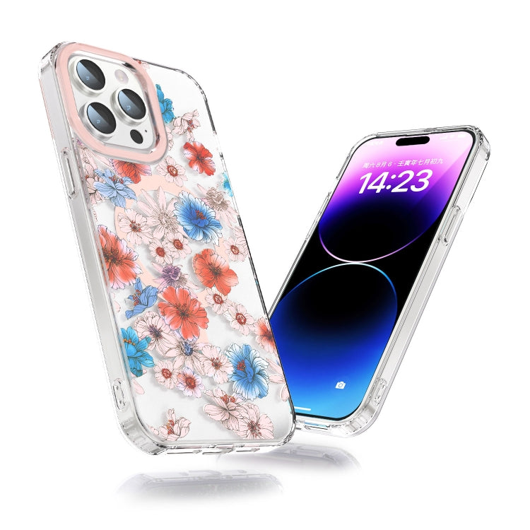 Para iPhone 15 Magsafe Funda Magnética para Teléfono TPU (Flor Blanca y Azul) - MOVILSTORE