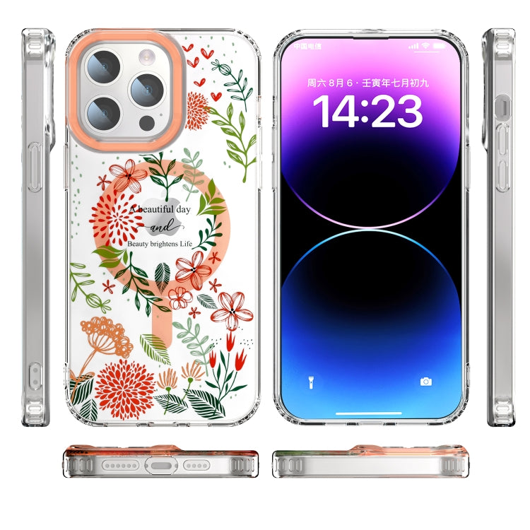 Para iPhone 15 Magsafe Funda Magnética para Teléfono TPU (Flores Rojas y Hojas Verdes) - MOVILSTORE