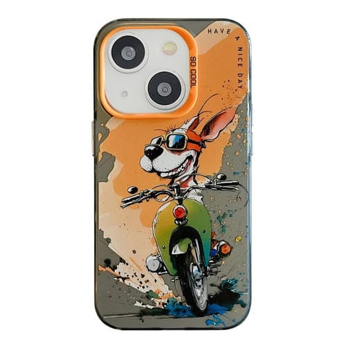 Para iPhone 15 Patrón de Animales Serie de Pintura al Óleo PC + Estuche para Teléfono TPU (Perro de Bicicleta) - MOVILSTORE