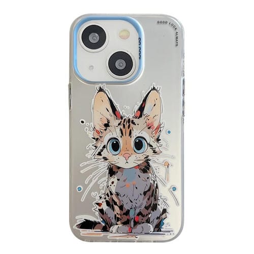 Para iPhone 15 Patrón de Animales Serie de Pintura al Óleo PC + Funda para Teléfono TPU (Gato Estúpido) - MOVILSTORE