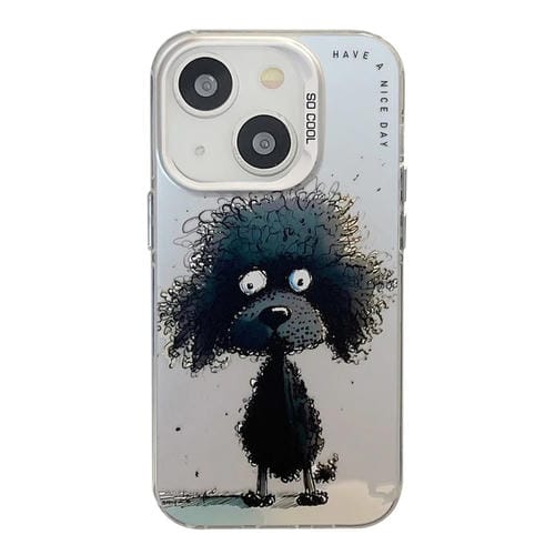 Para iPhone 15 Patrón de Animales Serie de Pintura al Óleo PC + Funda para Teléfono TPU (Perro Negro) - MOVILSTORE